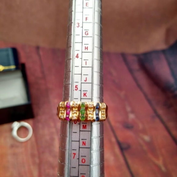 18K YELLOW GOLD NATURAL DIAMOND EMERALD RING S 5.5 - Picture 5 of 8